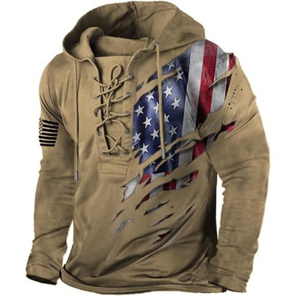 PORCLAY Men's American Flag Hoodie Outdoor Military Tactical Hooded